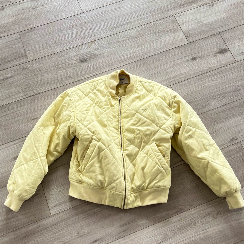 TNA Butter Yellow 100% Cotton Quilted Bomber Jacket